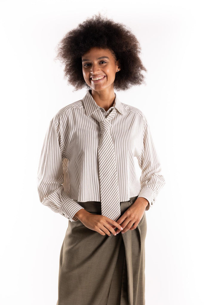 Camicia crop Duke righe panna-verde 2523116151200 002BEIGE-VERDE MARELLA 
