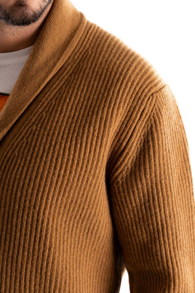 Cardigan in lana con lavorazione costa inglese color cammello W5U210 CAMMELLO THE EDITOR 