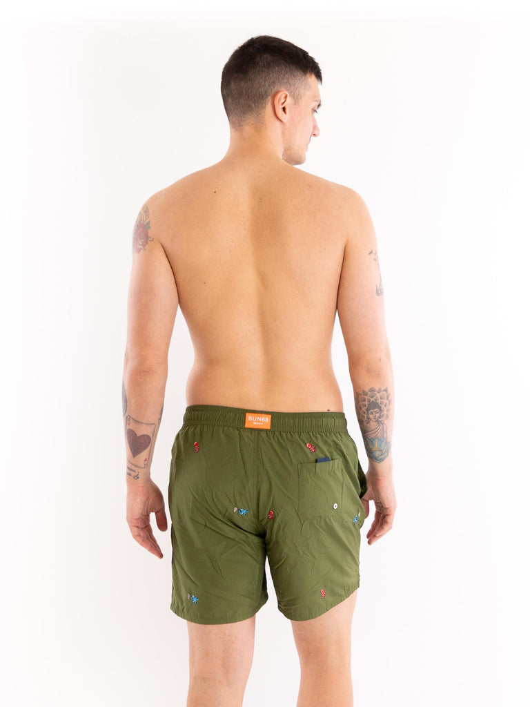 Boxer mare in nylon verde con ricami H34129 37 SUN 68 