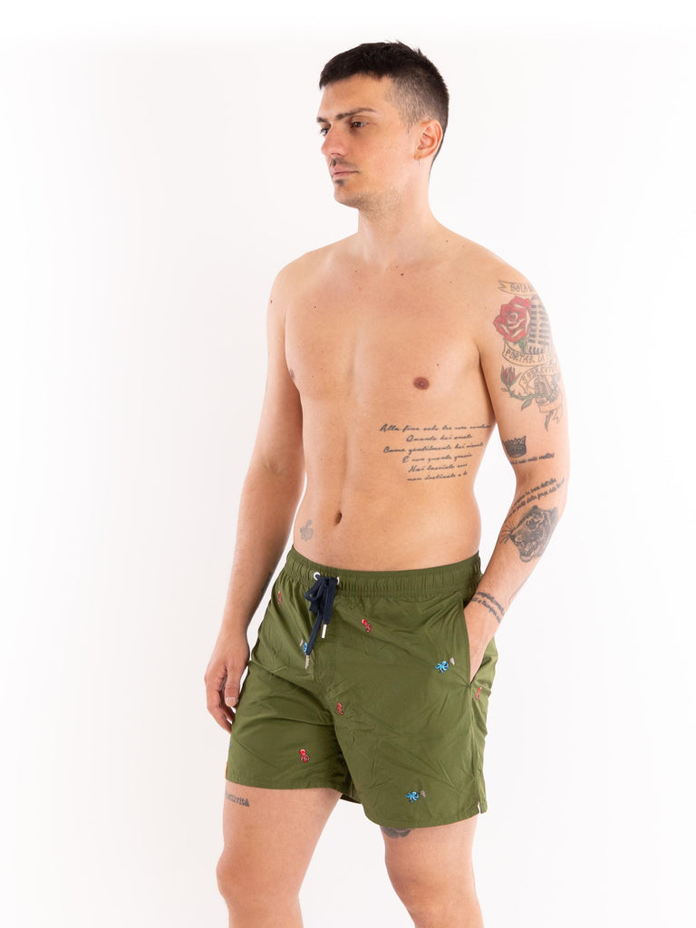 Boxer mare in nylon verde con ricami H34129 37 SUN 68 