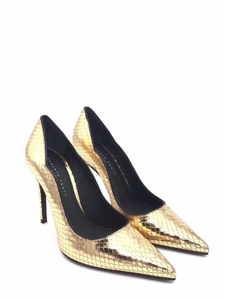 Decolletè in pelle stampata pitone oro ANNY ORO ROBERTO FESTA 