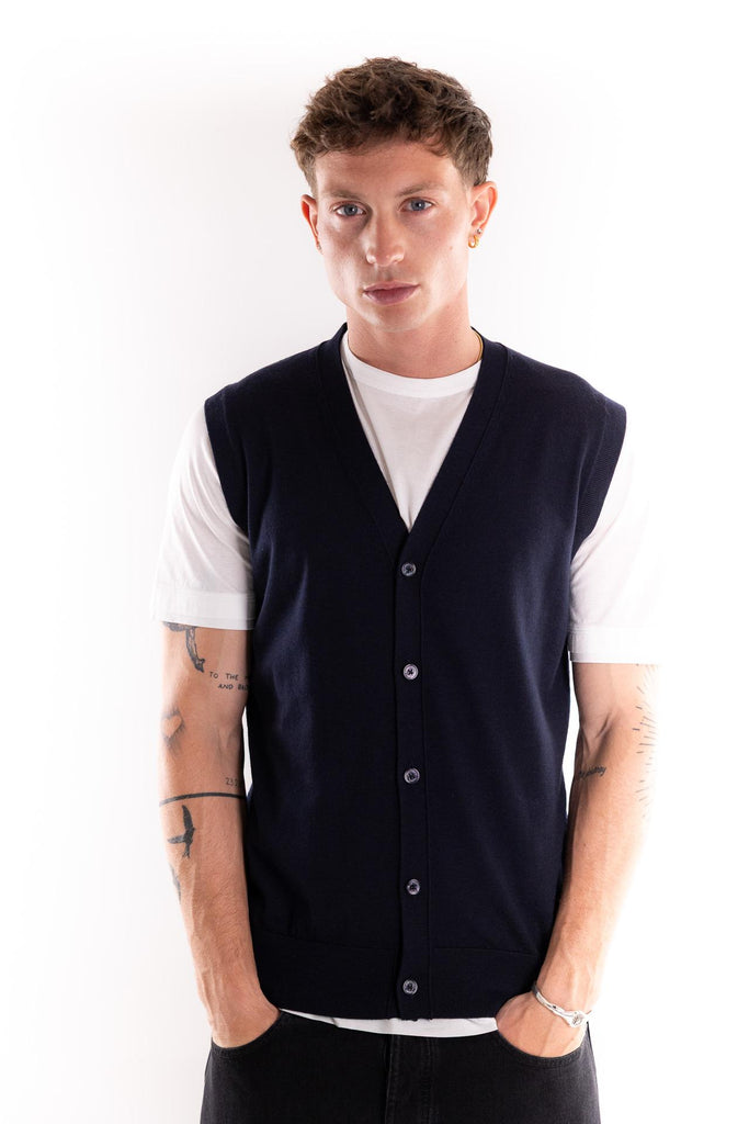 Maglia Gilet in filo blu A013 BLU PAOLO PECORA 