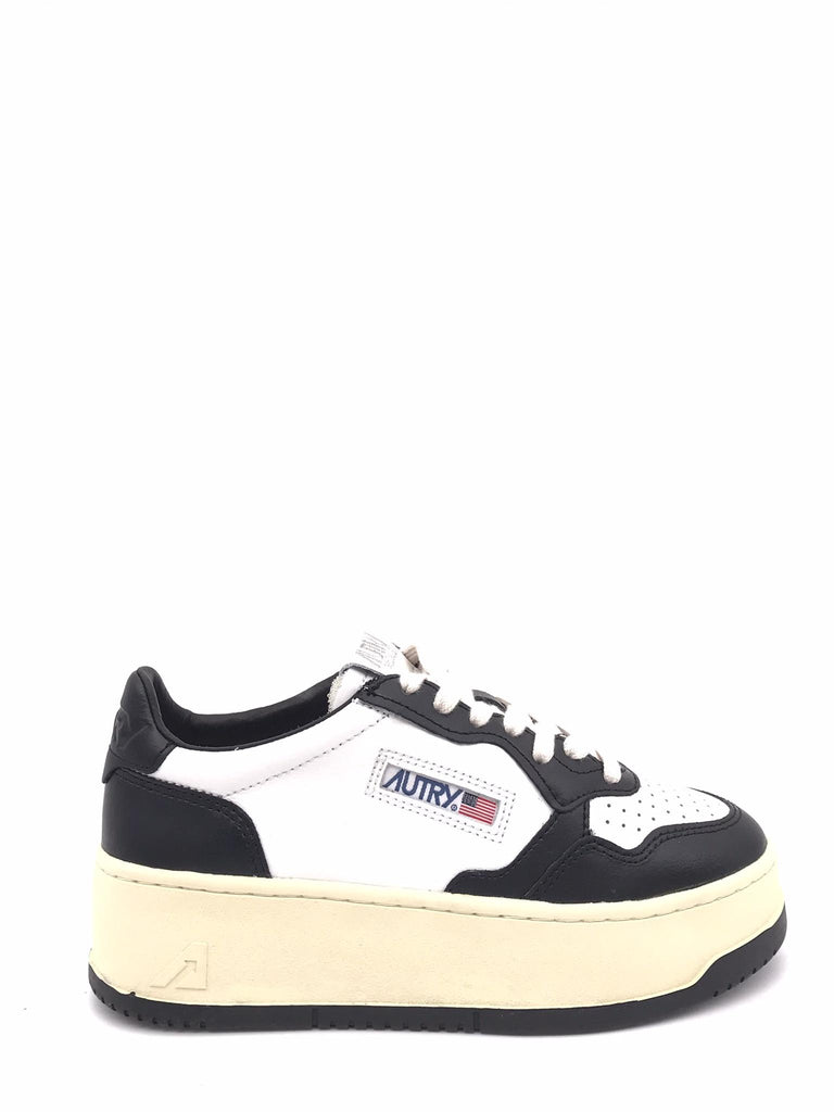 Sneakers medalist platform in pelle nera e bianca PTLW-WB01 NERO/BIANCO AUTRY 