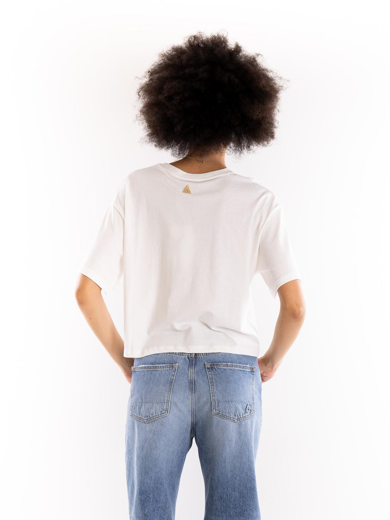 T-shirt bianca ricamo palme TSKD09219 BIANCO AKEP 