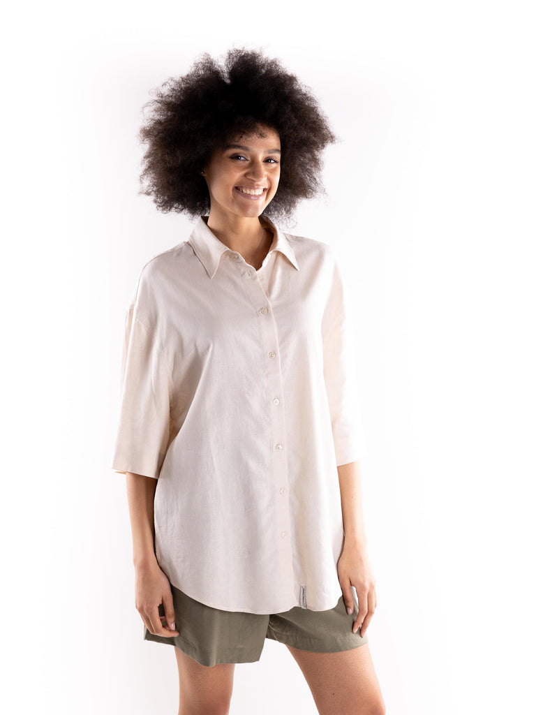 Camicia over in lino ecrù HMABW01846 PTTS0273BI12 HINNOMINATE 