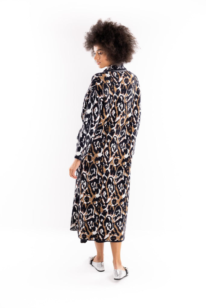 Cardigan jacquard lungo animalier MGKD11012 LEOPARDATO AKEP 