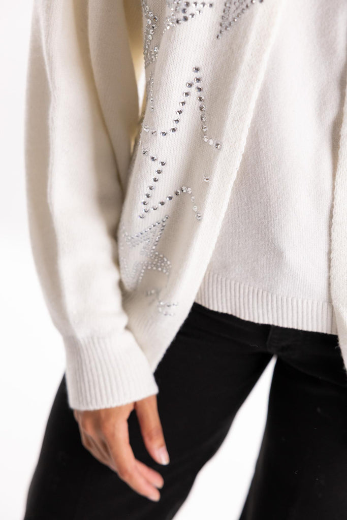 Maglia cardigan bianca con strass BUW25105 155BIANCA BRAND UNIQUE 