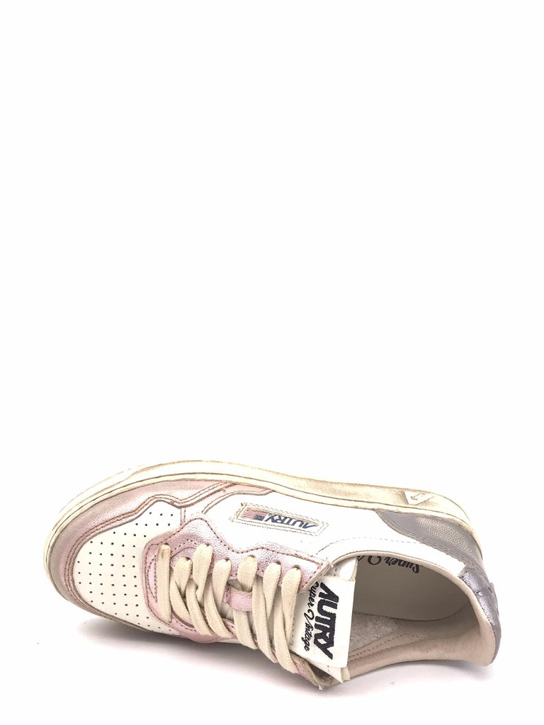 Sneakers medalist low super vintage in pelle bianca rose e blackbord AVLW-MT06 BIANCO/ROSA AUTRY 