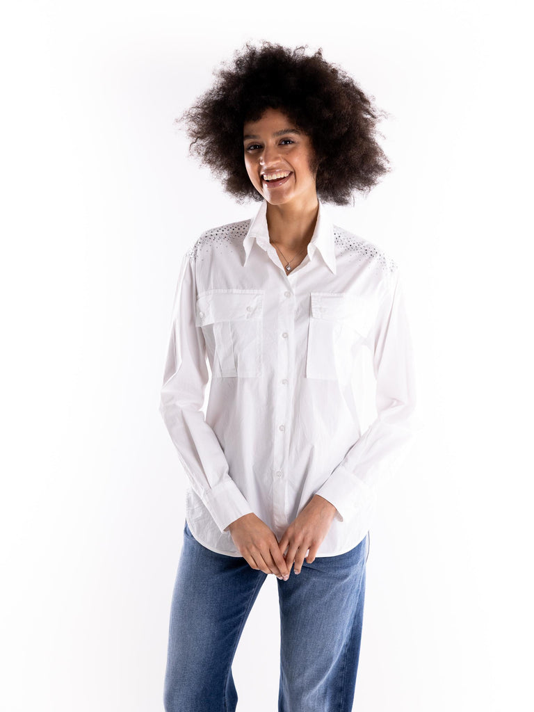 Camicia over bianca con strass BUS25742 BIANCO BRAND UNIQUE 