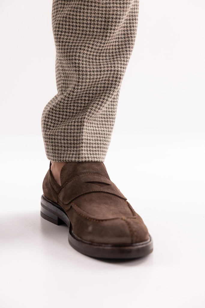 Pantalone misto lana con trama pied de poul beige OF1F2W5P030 BEIGE OUTFIT 