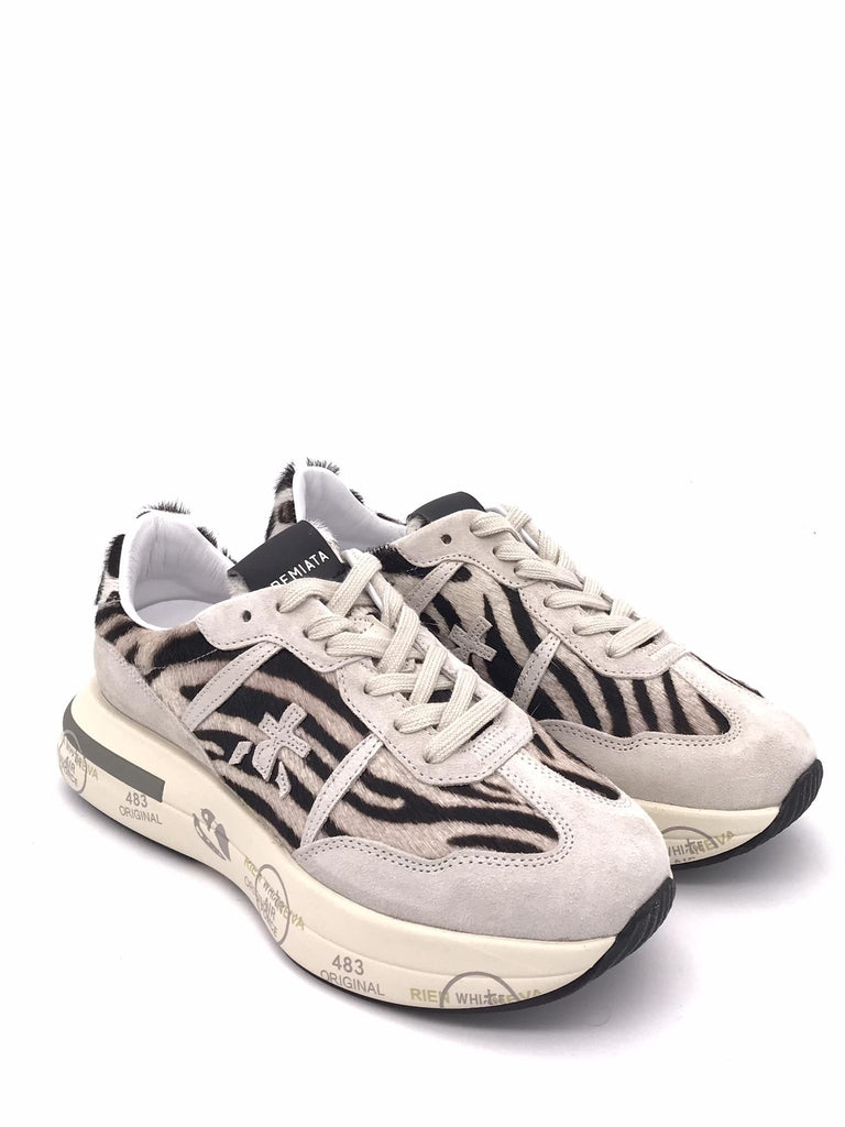 Sneakers Cassie in cavallino zebrato 7677 BIANCA-ZEBRA PREMIATA 