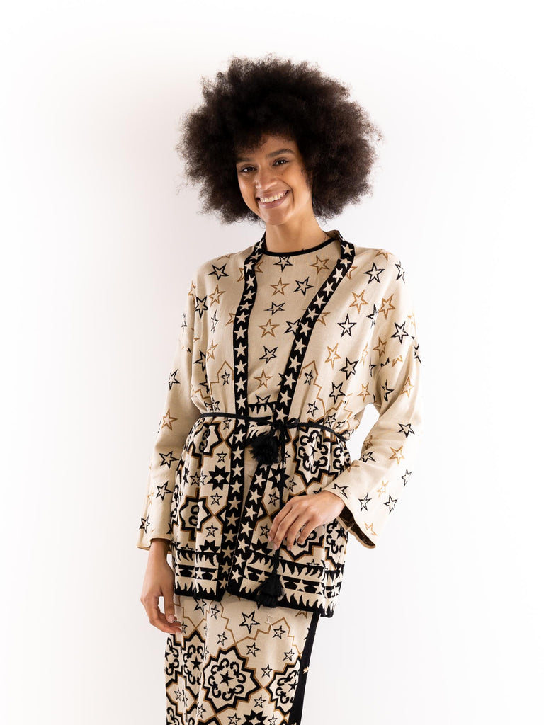 Maglia donna Kimono stelle beige MGKD09001 BEIGE AKEP 