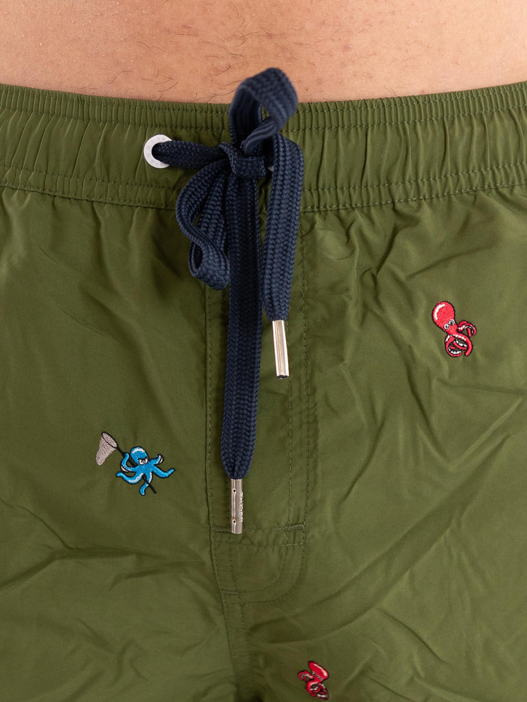 Boxer mare in nylon verde con ricami H34129 37 SUN 68 