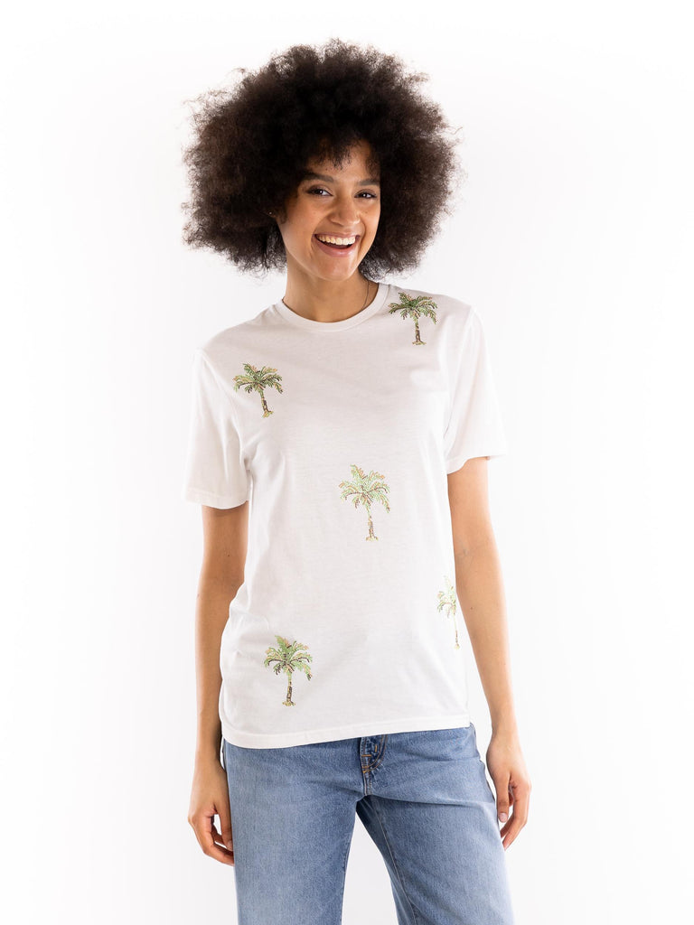 T-shirt donna palme strass bianca 14141 BIANCO 5 PROGRESS 