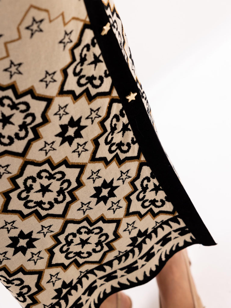 Gonna midi donna stelle nere su base beige GOKD09002 BEIGE AKEP 