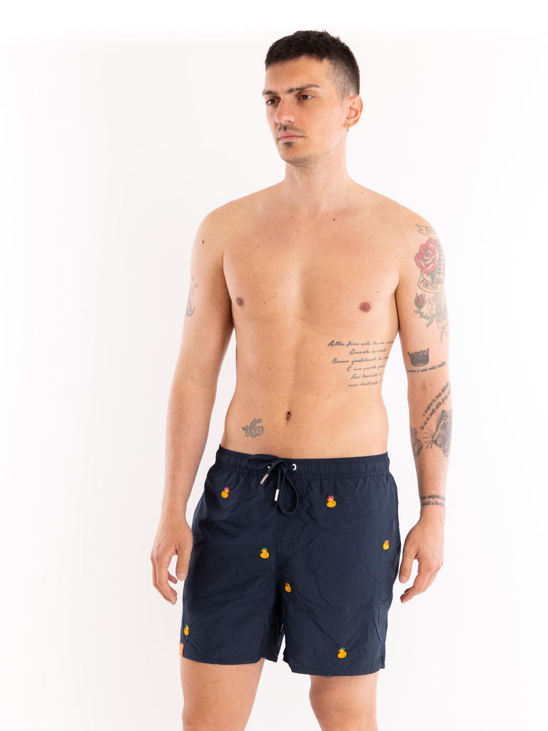Boxer mare in nylon blu con ricami H34129 07 SUN 68 