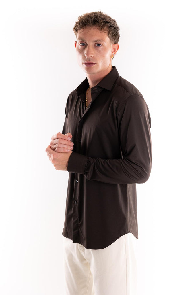 Camicia Active collo francese twill marrone 11460 045MARRONE XACUS 