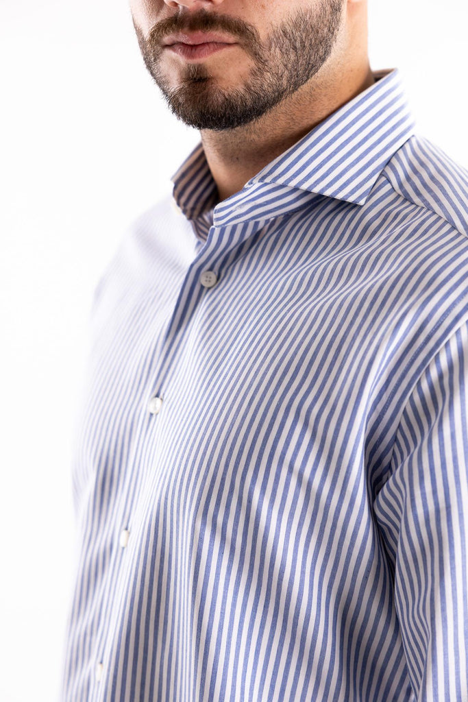 Camicia travel collo francese riga azzurra 98810 009BIANCO-AZZURRO XACUS 