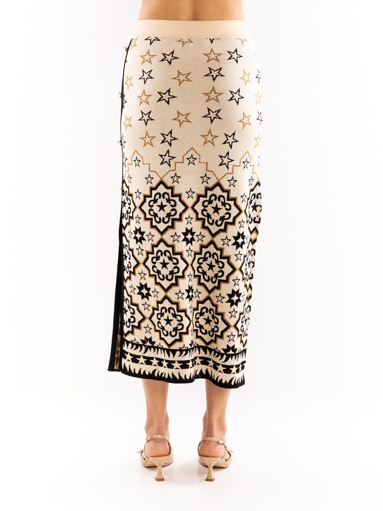 Gonna midi donna stelle nere su base beige GOKD09002 BEIGE AKEP 