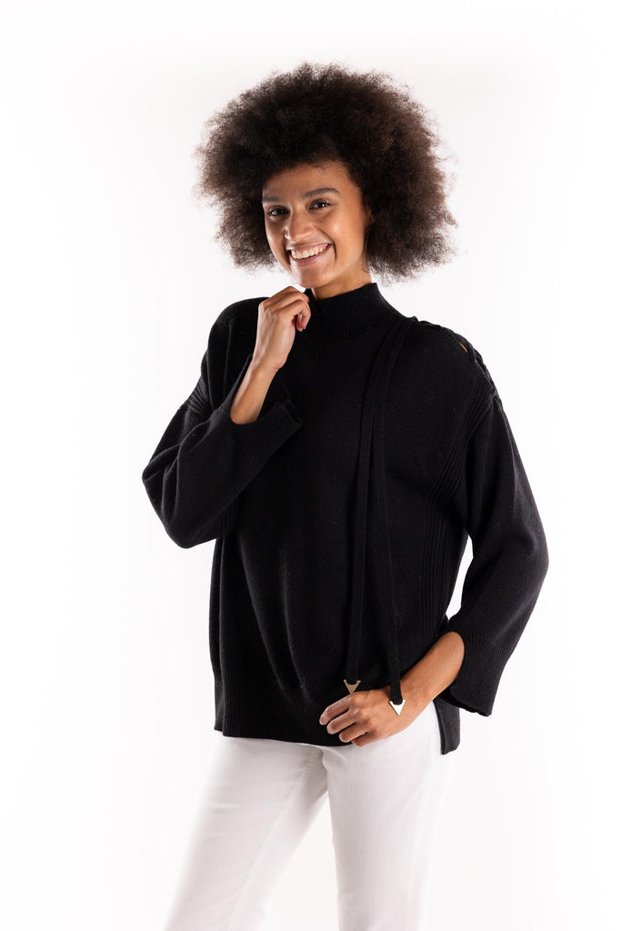 Maglia dolcevita con intreccio su spalla nero MGKD11057 NERO AKEP 