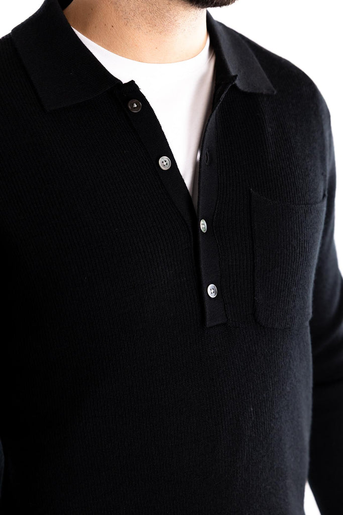 Maglia polo in misto lana nera W5M020 NERO OUTFIT 