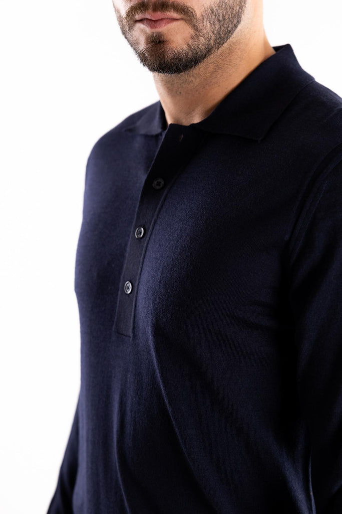 Maglia polo il lana finezza 16 color blu A010 BLU PAOLO PECORA 