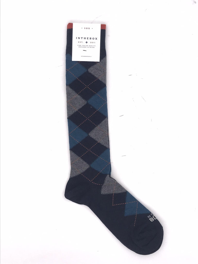 Calzini lungo argyle blu-grigio FW250036 GRIGIO-BLU IN THE BOX 
