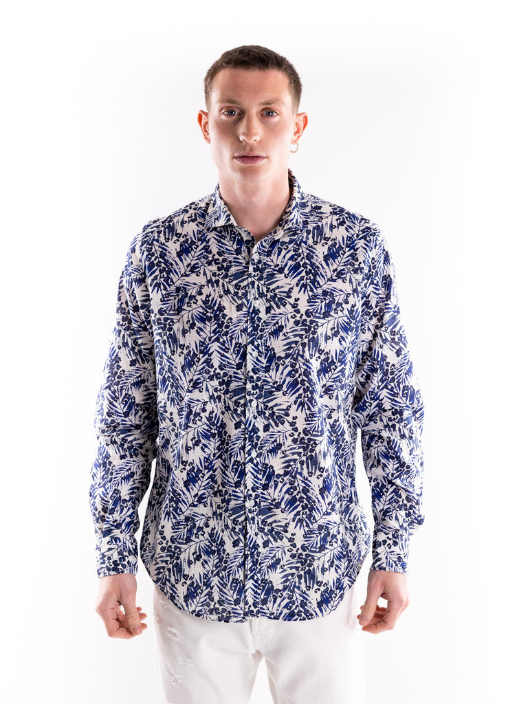 Camicia uomo in lino in fantasia floreale blu GERANIO 2519MULTICOLOR PORTOFIORI 