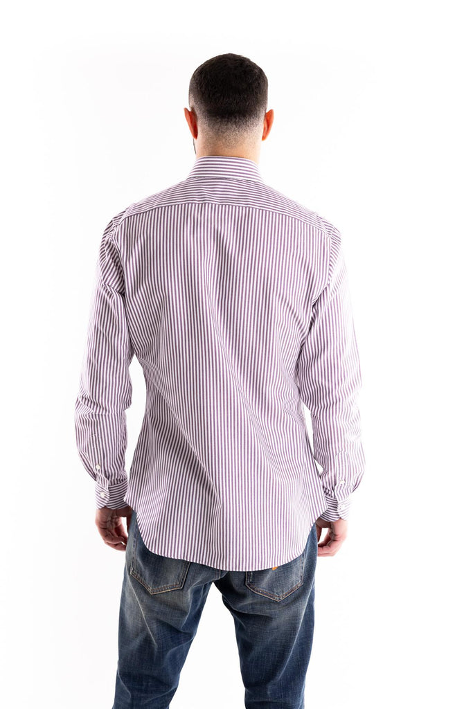 Camicia travel collo francese riga bordò 98810 010BIANCO-BORDEAU XACUS 