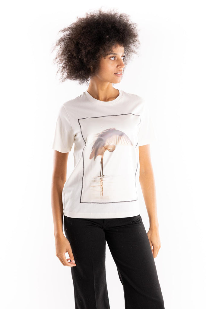 T-shirt in cotone beige con stampa inchino ORGA BEIGE BASTILLE 