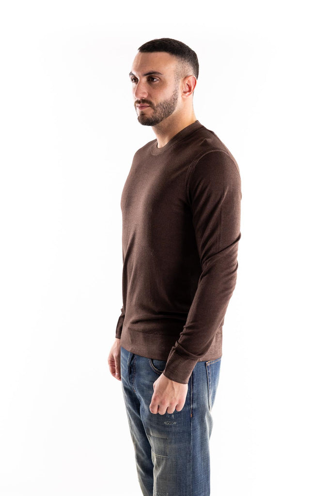 Maglia girocollo in lana finezza 16 marrone lavato A021 MARRONE PAOLO PECORA 