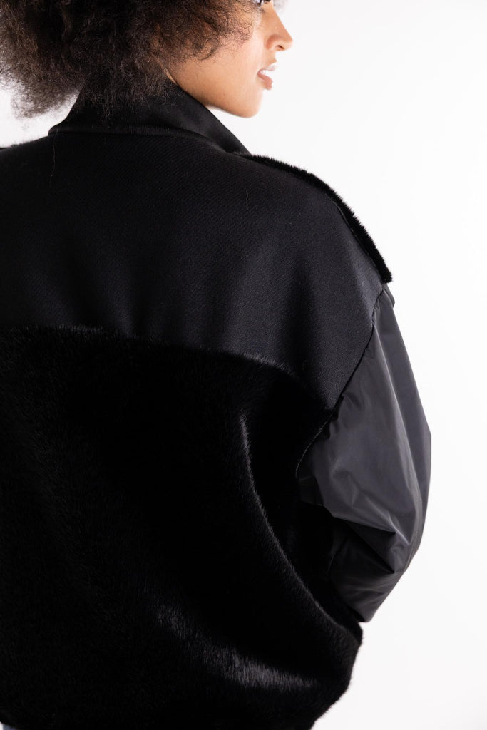 Bomber in eco-pelliccia e nylon nero 120VOL NERO ANY 