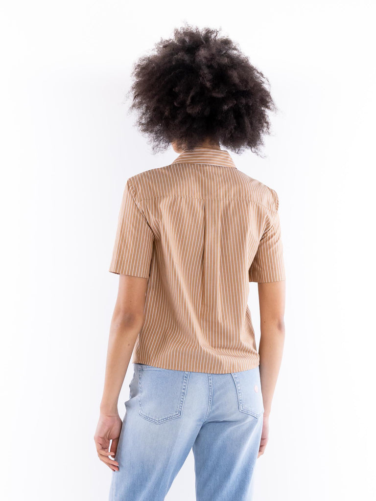 Camicia bowling Innuendo in cotone a righe verticali marrone-bianco 104779 A2FHLZ1 PINKO 