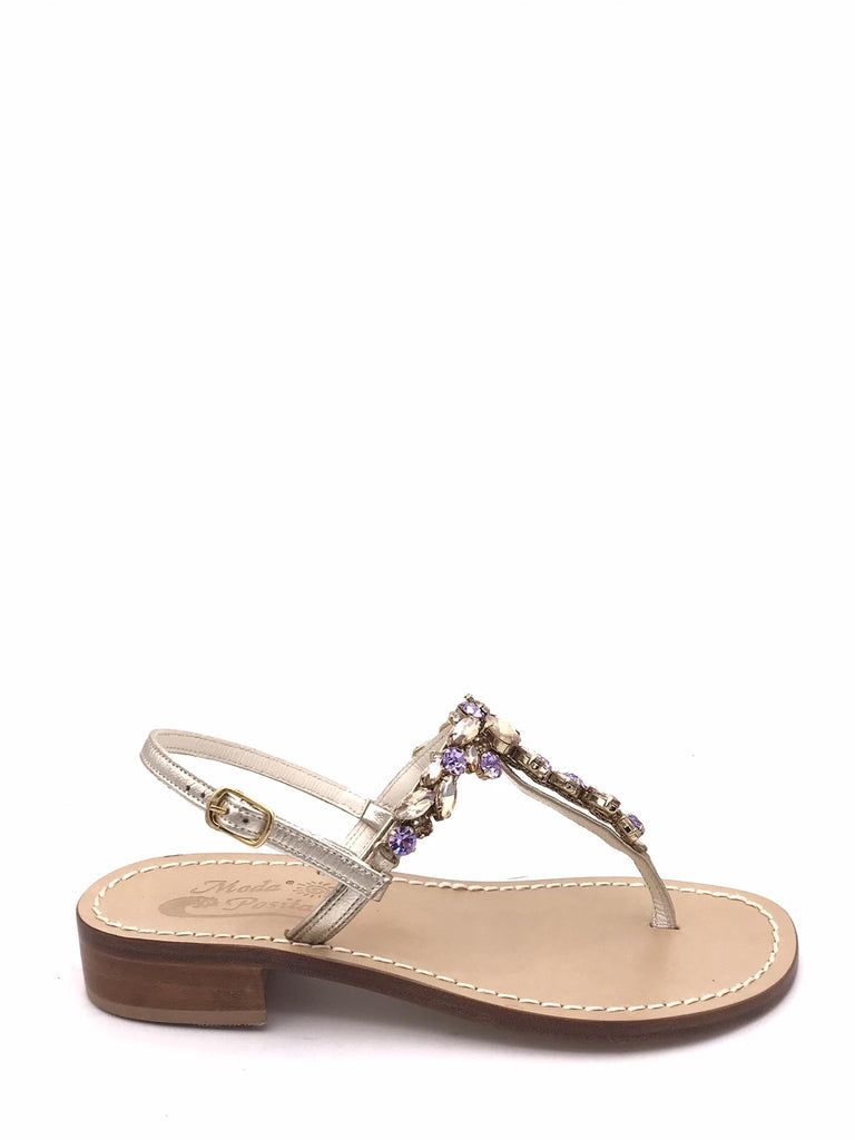 Sandalo infradito platino con pietre applicate PA59 PLATINO MODA POSITANO 