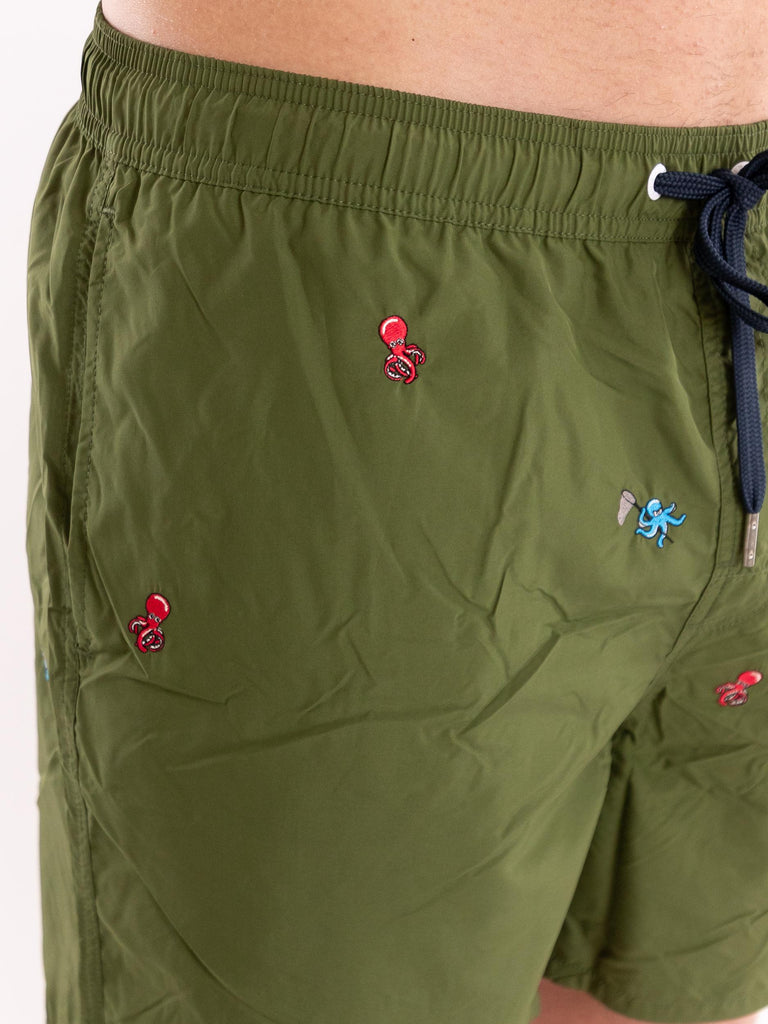 Boxer mare in nylon verde con ricami H34129 37 SUN 68 