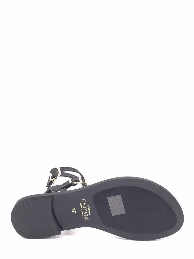 Sandalo infradito con accessorio foglia oro 621009 NERO CARYATIS 