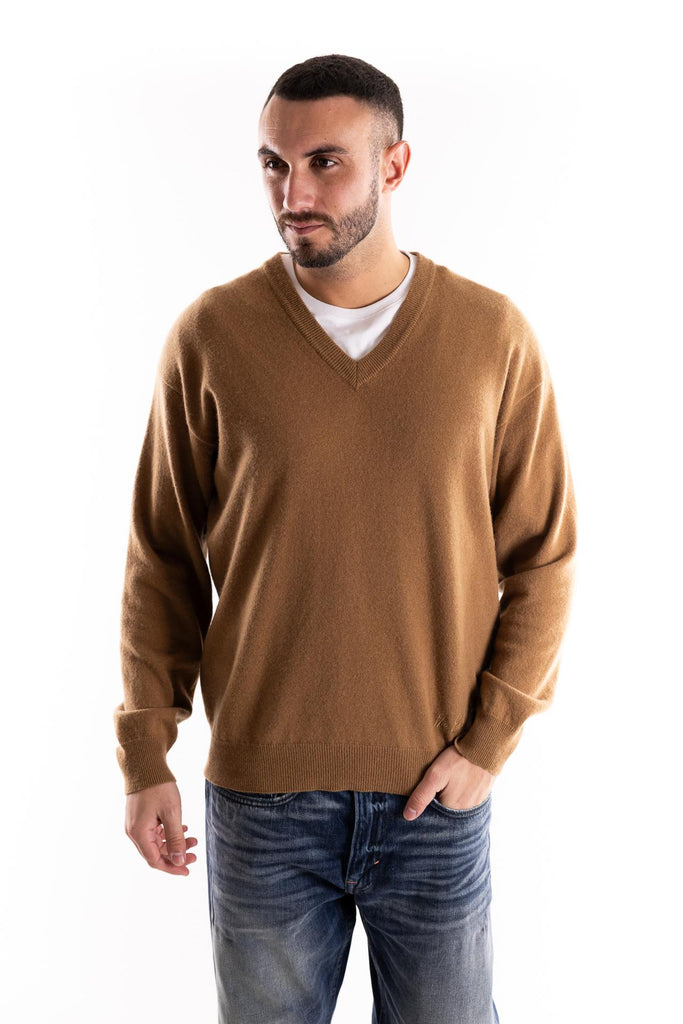 Maglia scollo v in lana color cammello W5U201 CAMMELLO THE EDITOR 