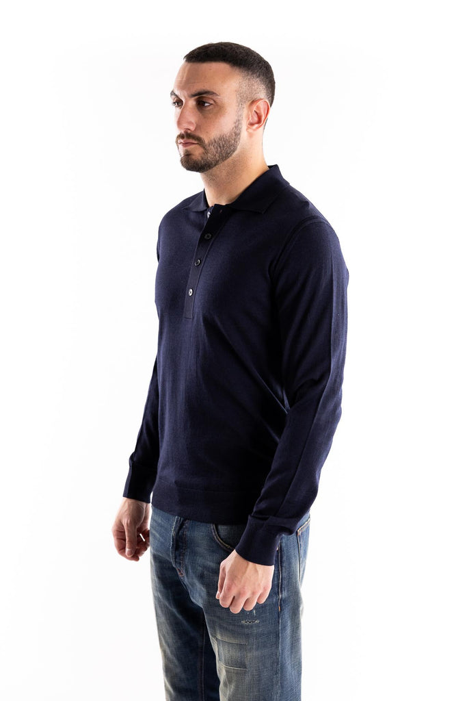 Maglia polo il lana finezza 16 color blu A010 BLU PAOLO PECORA 