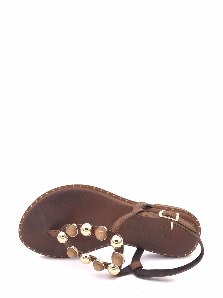 Sandalo infradito marrone con pietre 62040 MARRONE CARYATIS 