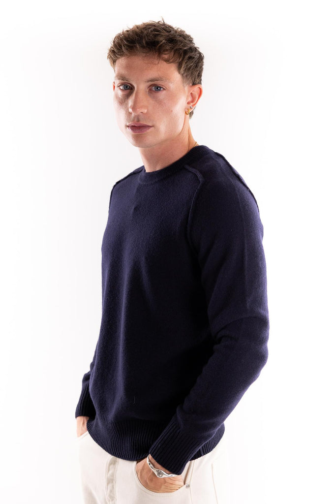 Maglia girocollo in lana blu A040 BLU PAOLO PECORA 