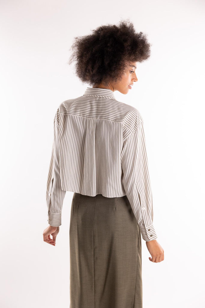 Camicia crop Duke righe panna-verde 2523116151200 002BEIGE-VERDE MARELLA 