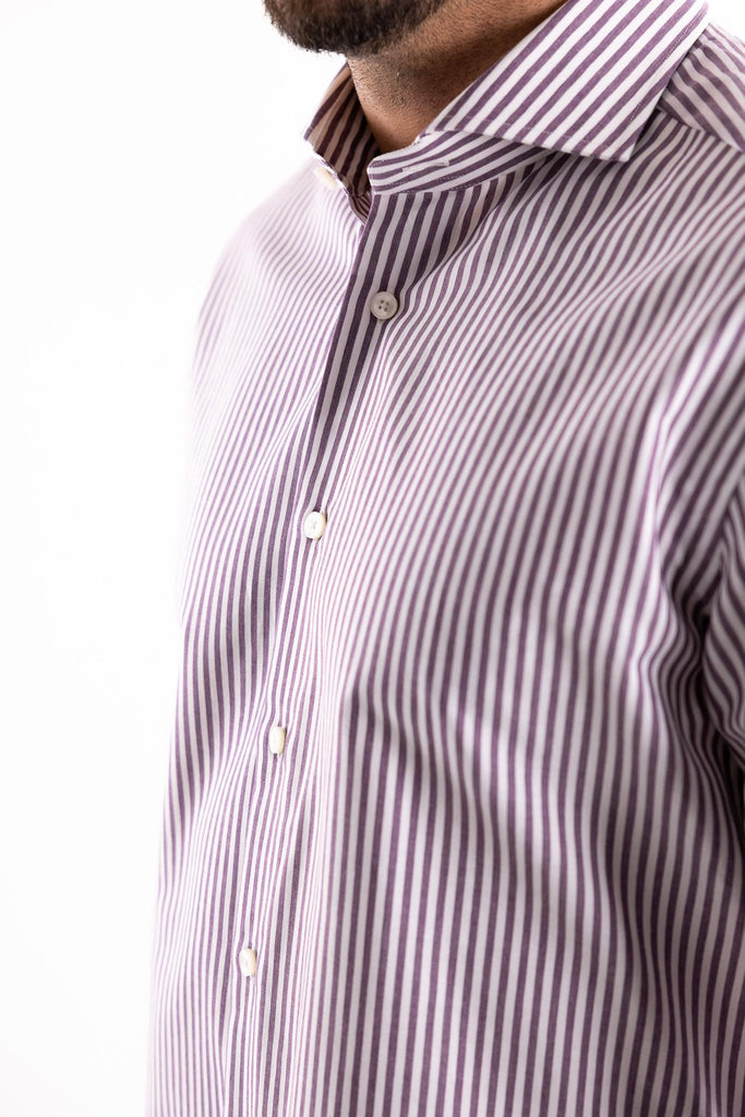 Camicia travel collo francese riga bordò 98810 010BIANCO-BORDEAU XACUS 