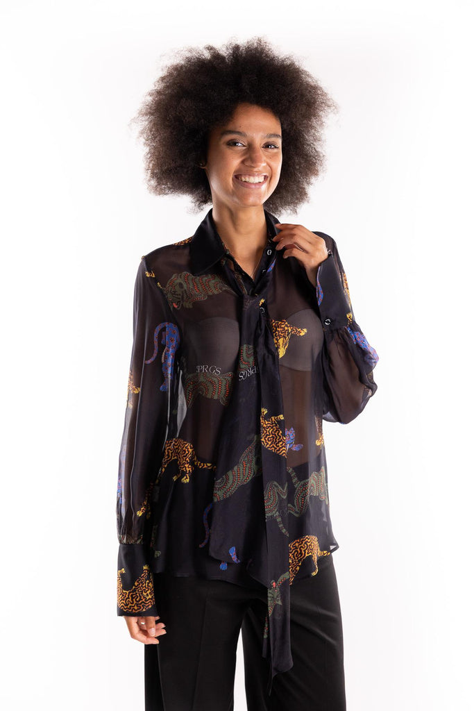 Camicia mista seta con stampa  tribal panther 15045 NERO 5 PROGRESS 