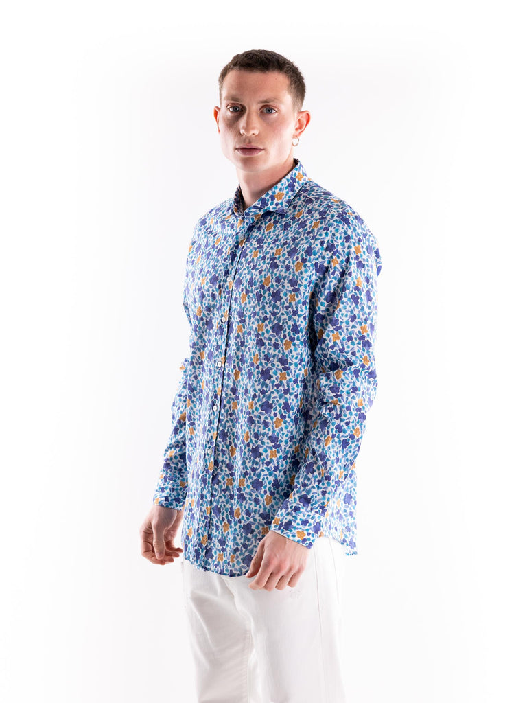 Camicia uomo in lino  in fantasia floreale multicolor GERANIO 2539MULTICOLOR PORTOFIORI 