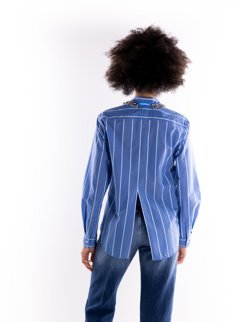 Camicia Continua a righe con colletto con strass