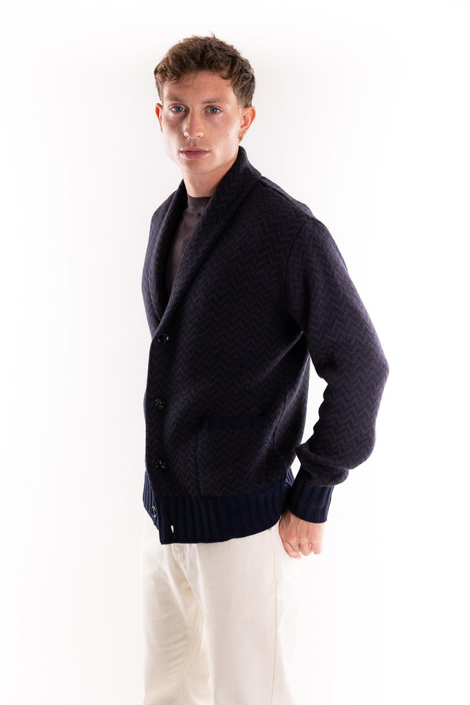 Maglia cardigan misto lana blu-marrone OF1F2W5M041 BLU-MARRONE OUTFIT 