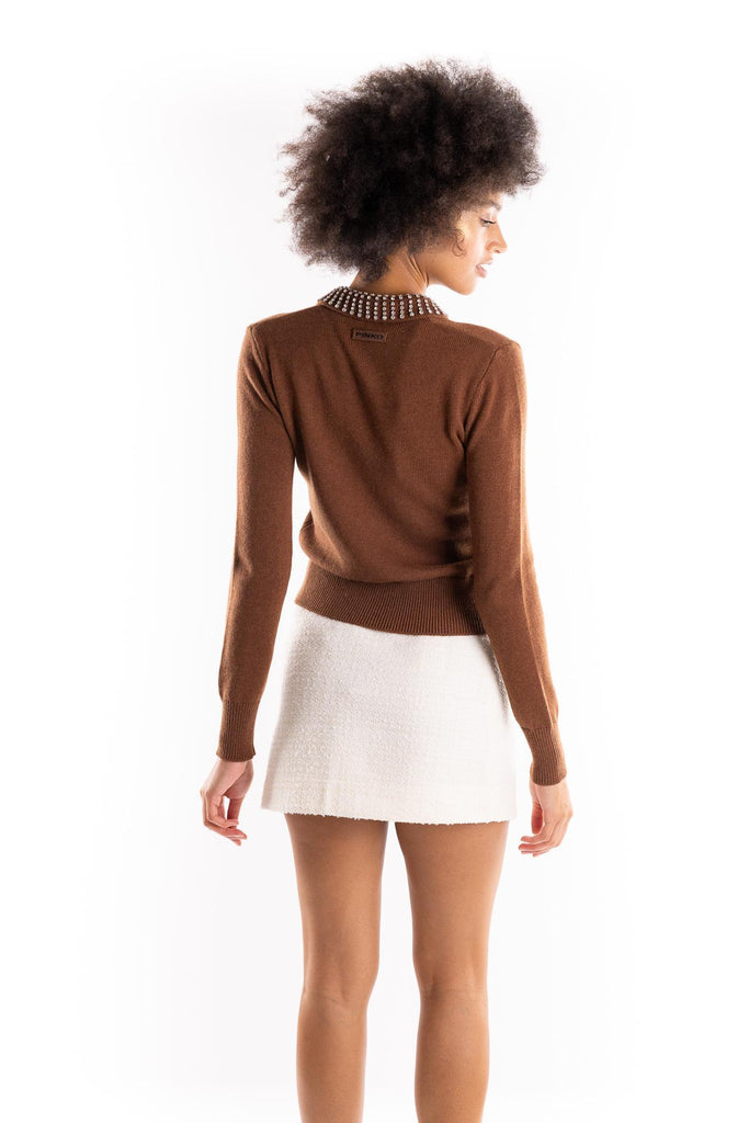 Maglia polo Ventotene marrone con strass 105530 A2S4MARRONE PINKO 