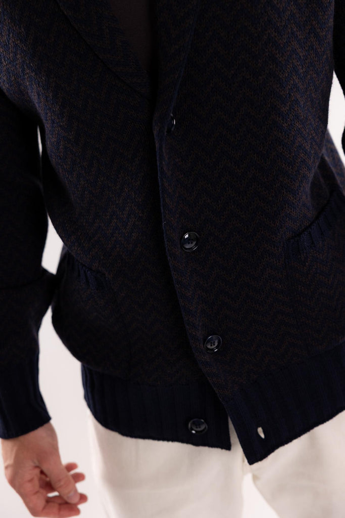 Maglia cardigan misto lana blu-marrone OF1F2W5M041 BLU-MARRONE OUTFIT 