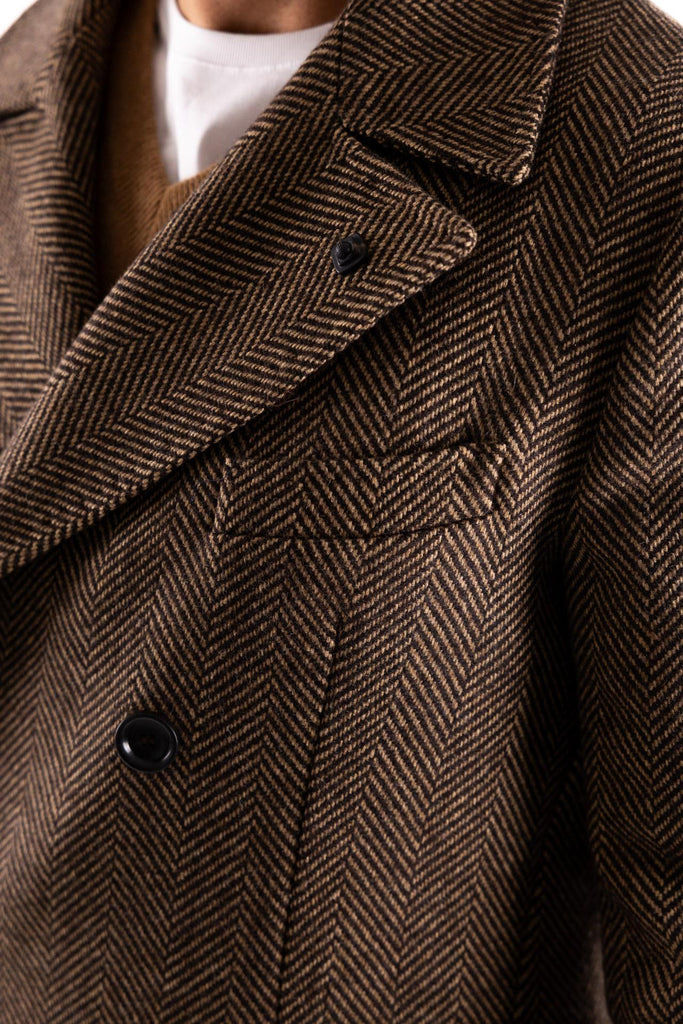 Cappotto doppio petto spina pesce marrone OF1F2W5K011 MARRONE OUTFIT 