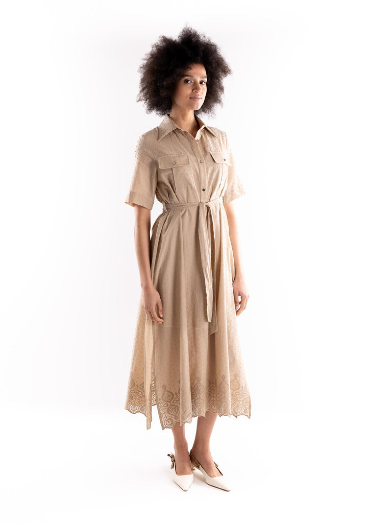 Abito donna sangallo beige BUS25758 BEIGE BRAND UNIQUE 